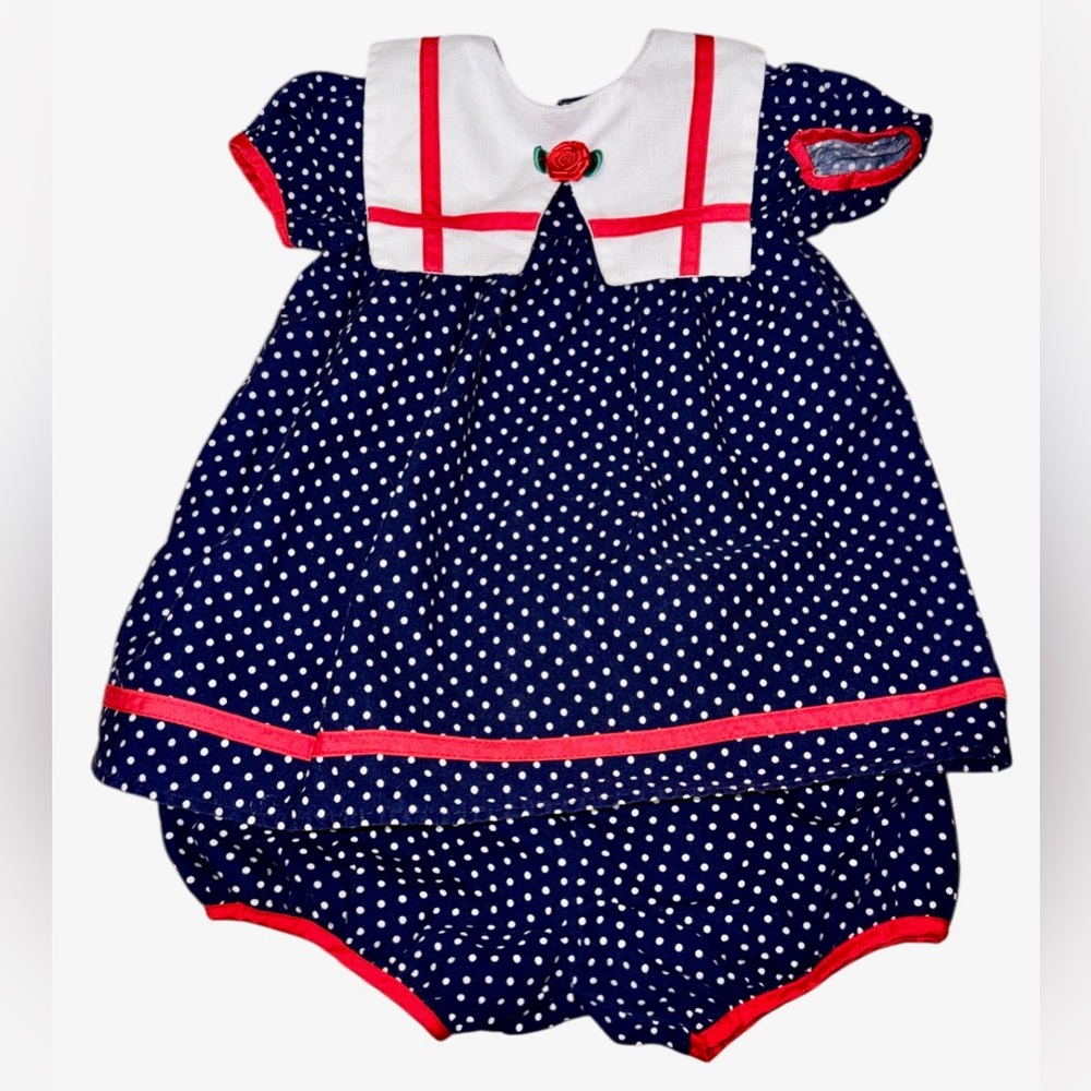 Vintage Marthas Friends 24 Months Navy Polka Dot Nautical Class Dress Bloomers